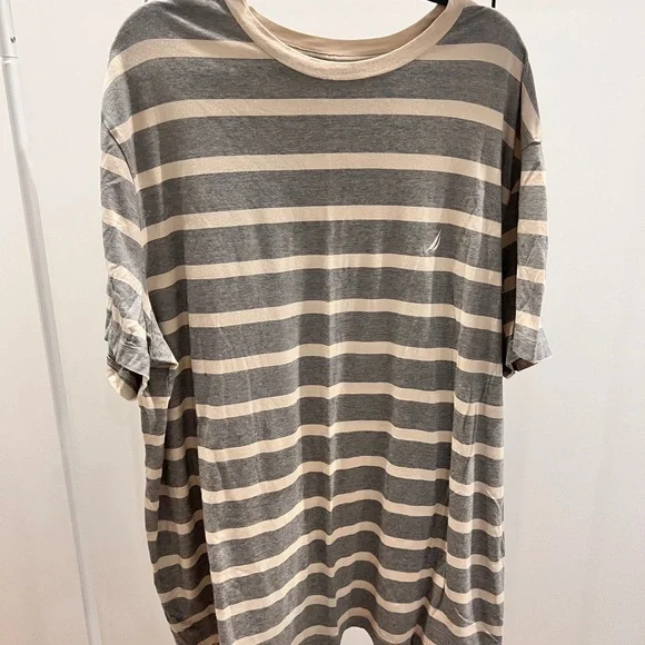 Nautica Gray and Cream Striped Short Sleeve Tee - Picture 1 of 4